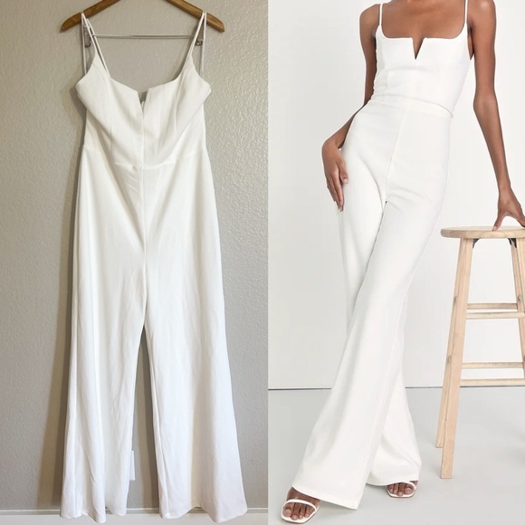NWOT Cheers to Chic Ivory Sleeveless Wide-Leg Jumpsuit - Picture 1 of 7